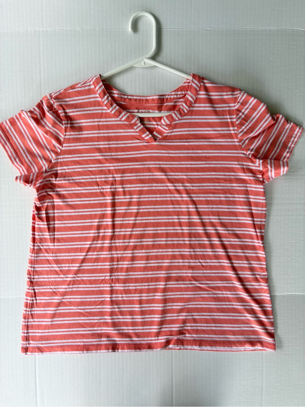 Coral Bay Women’s Short Sleeve Blouse 100% Cotton Size Large Orange White Stripe